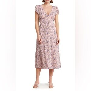 WAYF Floral Midi Dress In Mauve Floral